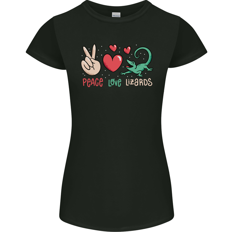 Peace Love Lizards Funny Gekko Iguana Womens Petite Cut T-Shirt Black