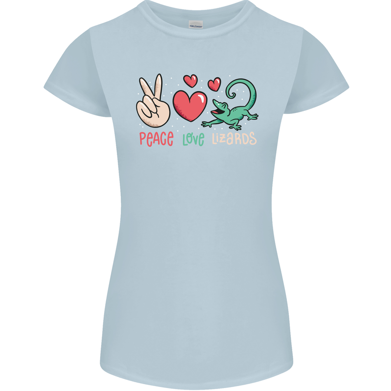 Peace Love Lizards Funny Gekko Iguana Womens Petite Cut T-Shirt Light Blue