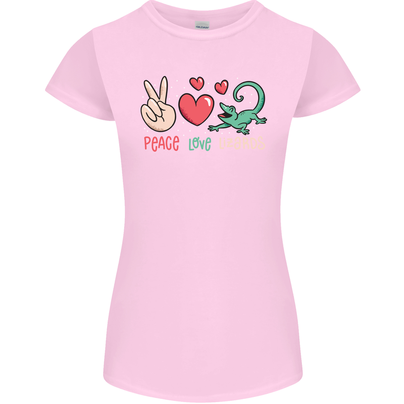 Peace Love Lizards Funny Gekko Iguana Womens Petite Cut T-Shirt Light Pink