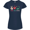 Peace Love Lizards Funny Gekko Iguana Womens Petite Cut T-Shirt Navy Blue
