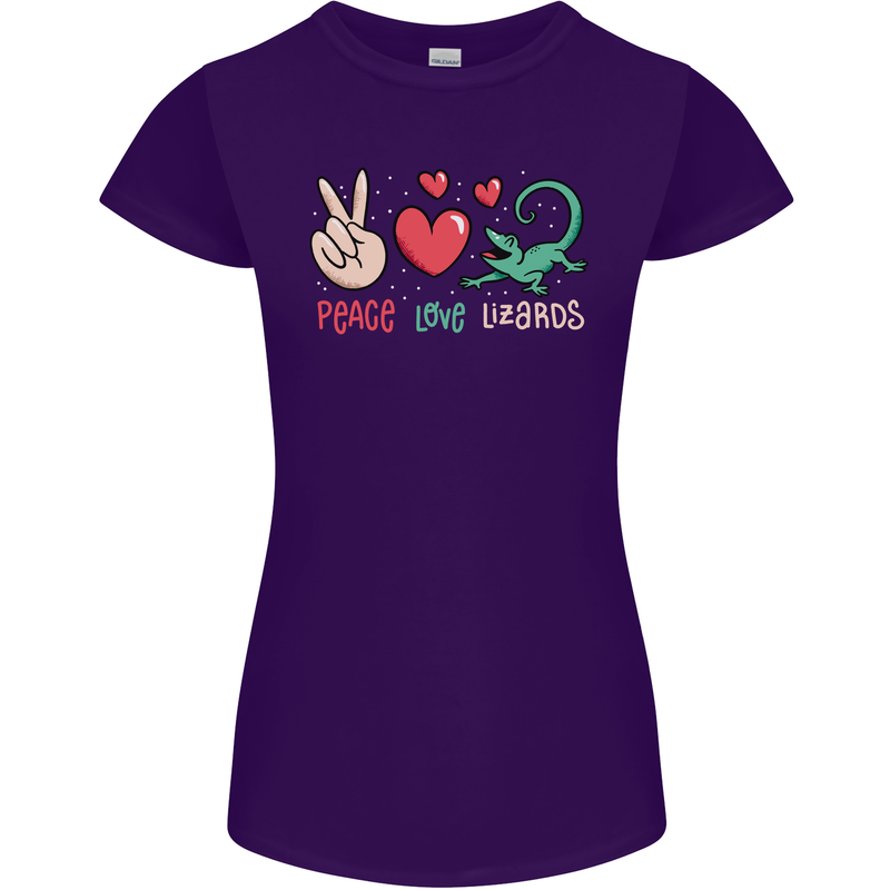 Peace Love Lizards Funny Gekko Iguana Womens Petite Cut T-Shirt Purple