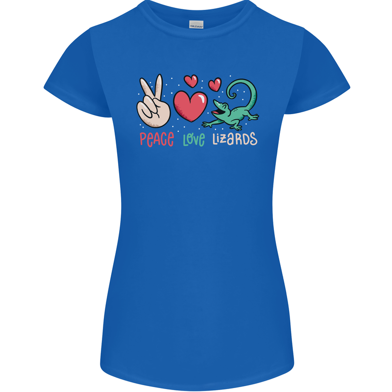 Peace Love Lizards Funny Gekko Iguana Womens Petite Cut T-Shirt Royal Blue
