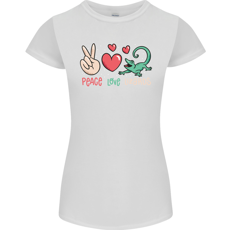 Peace Love Lizards Funny Gekko Iguana Womens Petite Cut T-Shirt White