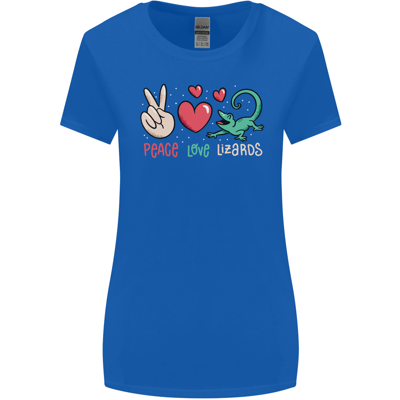 Peace Love Lizards Funny Gekko Iguana Womens Wider Cut T-Shirt Royal Blue