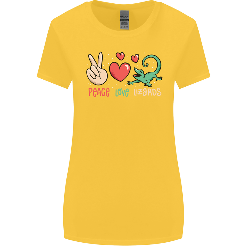 Peace Love Lizards Funny Gekko Iguana Womens Wider Cut T-Shirt Yellow
