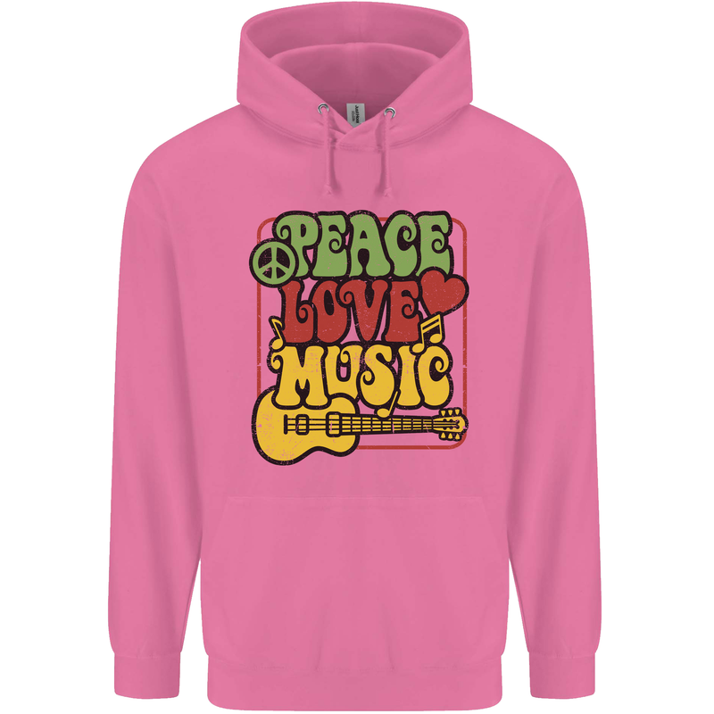 Peace Love Music Guitar Hippy Flower Power Childrens Kids Hoodie Azalea