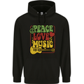 Peace Love Music Guitar Hippy Flower Power Childrens Kids Hoodie Black