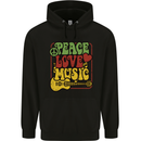 Peace Love Music Guitar Hippy Flower Power Childrens Kids Hoodie Black