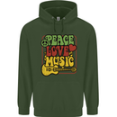 Peace Love Music Guitar Hippy Flower Power Childrens Kids Hoodie Forest Green