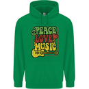 Peace Love Music Guitar Hippy Flower Power Childrens Kids Hoodie Irish Green