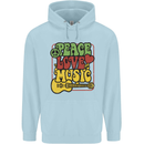 Peace Love Music Guitar Hippy Flower Power Childrens Kids Hoodie Light Blue