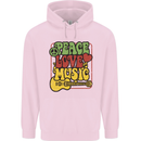 Peace Love Music Guitar Hippy Flower Power Childrens Kids Hoodie Light Pink