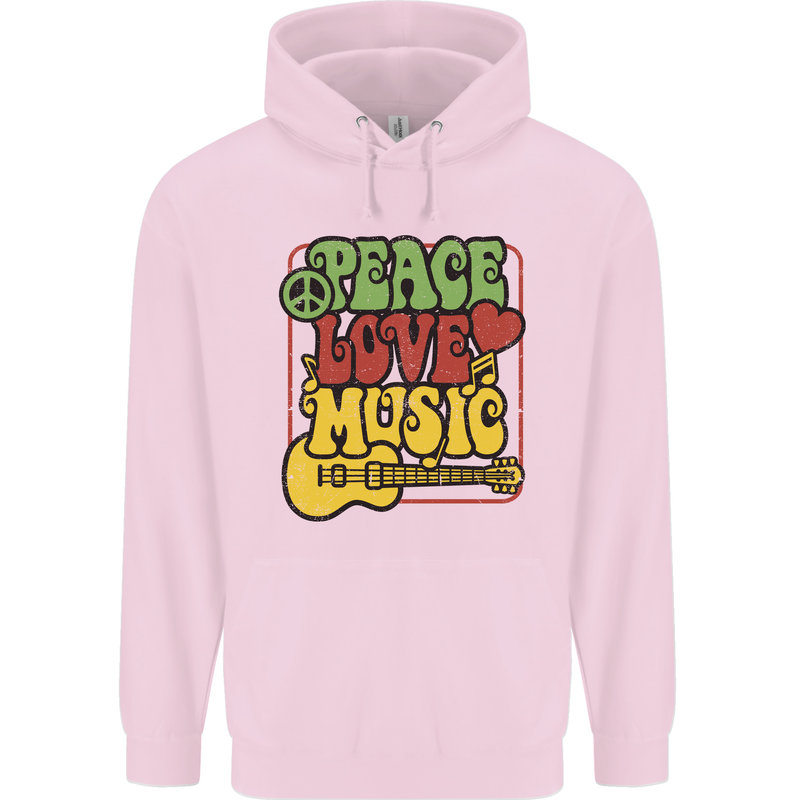 Peace Love Music Guitar Hippy Flower Power Childrens Kids Hoodie Light Pink