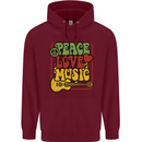 Peace Love Music Guitar Hippy Flower Power Childrens Kids Hoodie Maroon