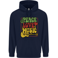 Peace Love Music Guitar Hippy Flower Power Childrens Kids Hoodie Navy Blue
