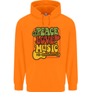 Peace Love Music Guitar Hippy Flower Power Childrens Kids Hoodie Orange