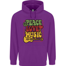 Peace Love Music Guitar Hippy Flower Power Childrens Kids Hoodie Purple