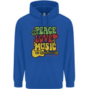 Peace Love Music Guitar Hippy Flower Power Childrens Kids Hoodie Royal Blue