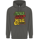 Peace Love Music Guitar Hippy Flower Power Childrens Kids Hoodie Storm Grey