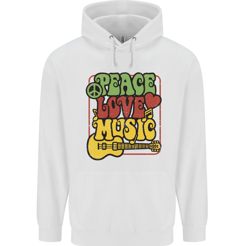Peace Love Music Guitar Hippy Flower Power Childrens Kids Hoodie White