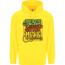 Peace Love Music Guitar Hippy Flower Power Childrens Kids Hoodie Yellow