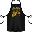 Peace Love Music Guitar Hippy Flower Power Cotton Apron 100% Organic Black