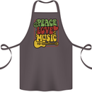 Peace Love Music Guitar Hippy Flower Power Cotton Apron 100% Organic Dark Grey