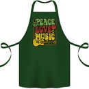 Peace Love Music Guitar Hippy Flower Power Cotton Apron 100% Organic Forest Green