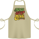 Peace Love Music Guitar Hippy Flower Power Cotton Apron 100% Organic Khaki
