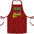 Peace Love Music Guitar Hippy Flower Power Cotton Apron 100% Organic Maroon