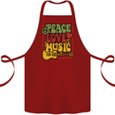 Peace Love Music Guitar Hippy Flower Power Cotton Apron 100% Organic Maroon