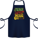 Peace Love Music Guitar Hippy Flower Power Cotton Apron 100% Organic Navy Blue