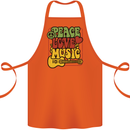 Peace Love Music Guitar Hippy Flower Power Cotton Apron 100% Organic Orange