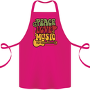 Peace Love Music Guitar Hippy Flower Power Cotton Apron 100% Organic Pink