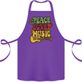 Peace Love Music Guitar Hippy Flower Power Cotton Apron 100% Organic Purple