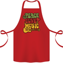 Peace Love Music Guitar Hippy Flower Power Cotton Apron 100% Organic Red