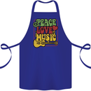 Peace Love Music Guitar Hippy Flower Power Cotton Apron 100% Organic Royal Blue