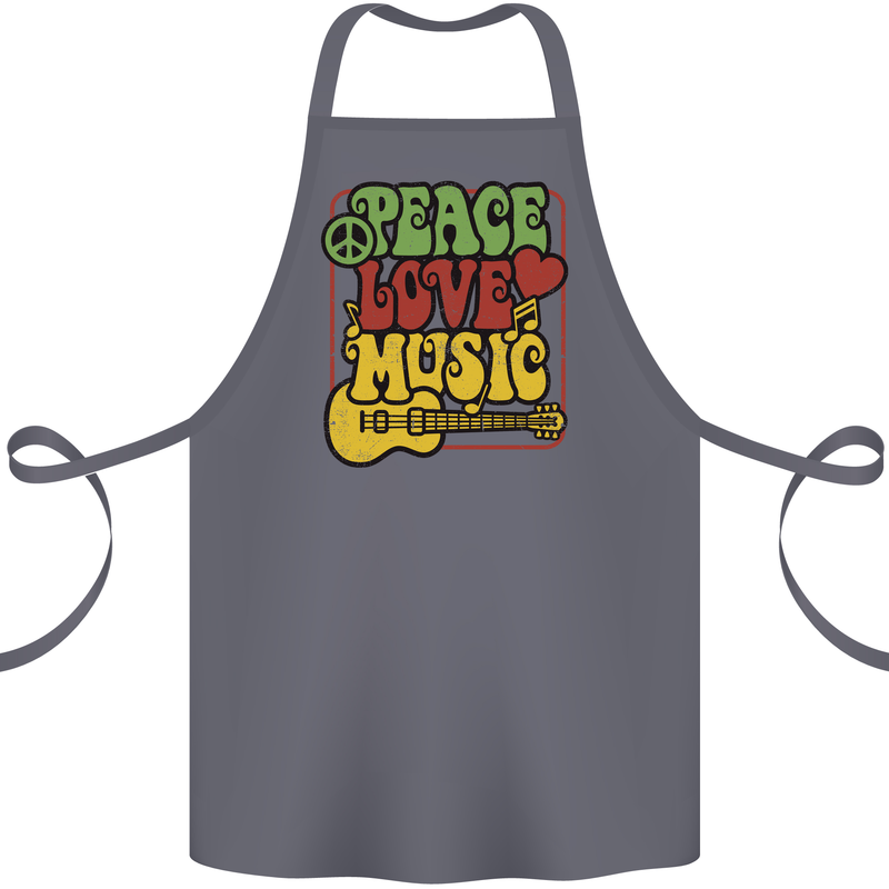 Peace Love Music Guitar Hippy Flower Power Cotton Apron 100% Organic Steel