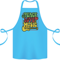 Peace Love Music Guitar Hippy Flower Power Cotton Apron 100% Organic Turquoise