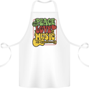 Peace Love Music Guitar Hippy Flower Power Cotton Apron 100% Organic White