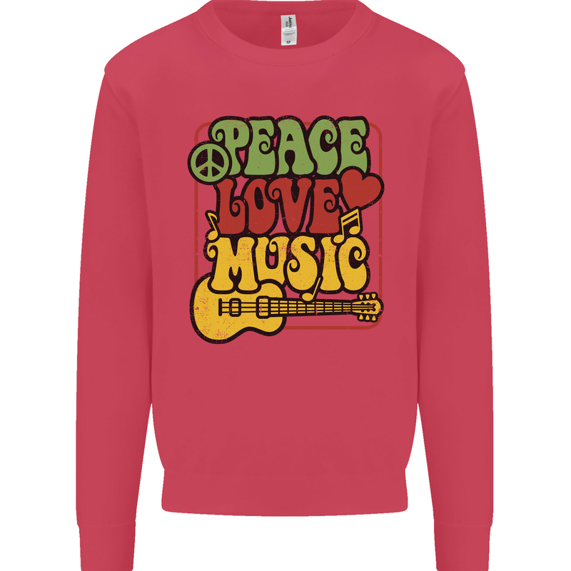 Peace Love Music Guitar Hippy Flower Power Kids Sweatshirt Jumper Heliconia