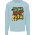 Peace Love Music Guitar Hippy Flower Power Kids Sweatshirt Jumper Light Blue