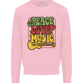 Peace Love Music Guitar Hippy Flower Power Kids Sweatshirt Jumper Light Pink