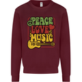 Peace Love Music Guitar Hippy Flower Power Kids Sweatshirt Jumper Maroon
