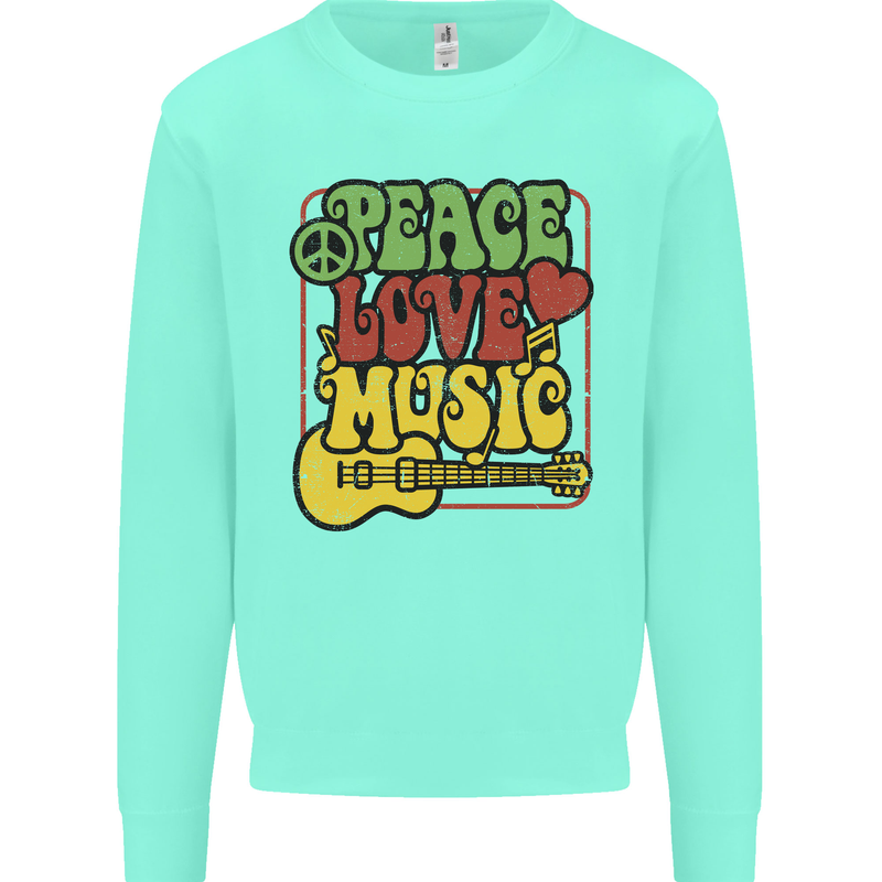 Peace Love Music Guitar Hippy Flower Power Kids Sweatshirt Jumper Peppermint