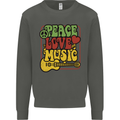 Peace Love Music Guitar Hippy Flower Power Kids Sweatshirt Jumper Storm Grey