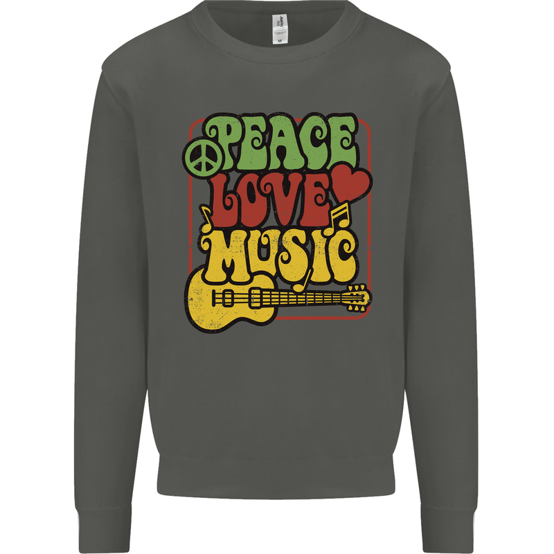Peace Love Music Guitar Hippy Flower Power Kids Sweatshirt Jumper Storm Grey