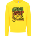 Peace Love Music Guitar Hippy Flower Power Kids Sweatshirt Jumper Yellow