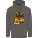 Peace Love Music Guitar Hippy Flower Power Mens 80% Cotton Hoodie Charcoal