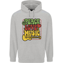 Peace Love Music Guitar Hippy Flower Power Mens 80% Cotton Hoodie Sports Grey